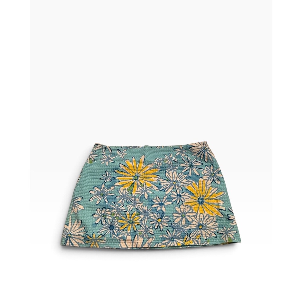 Lilly Pulitzer Mini Skirt Women 8 Blue Floral Pique Daisy A-Line Preppy Summer